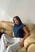 Mavi Yaka Detaylı Denim Crop resmi